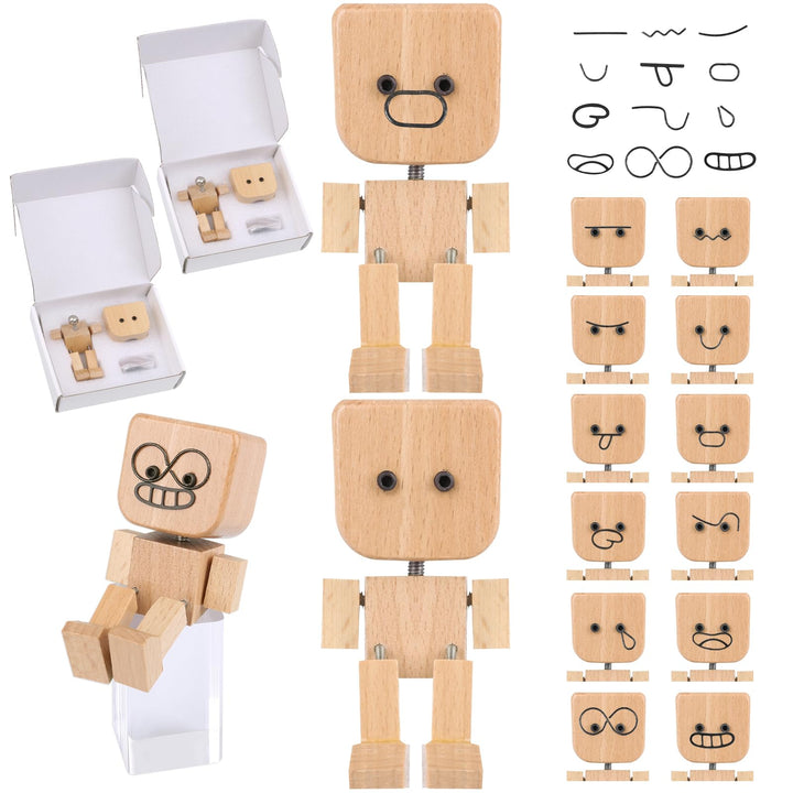 2 Stück Schüttelmann Holz, Lustige Wackelfigur Auto, Wackelnder Holzmann mit 12 Magnetischen Gesicht