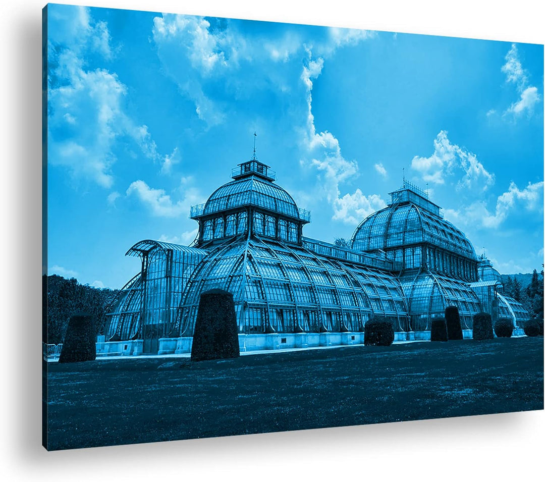 deyoli das Palmenhaus in Schönbrunn Wien Format 100x70 Effekt: Monocrome Blau als Leinwandbild, Moti
