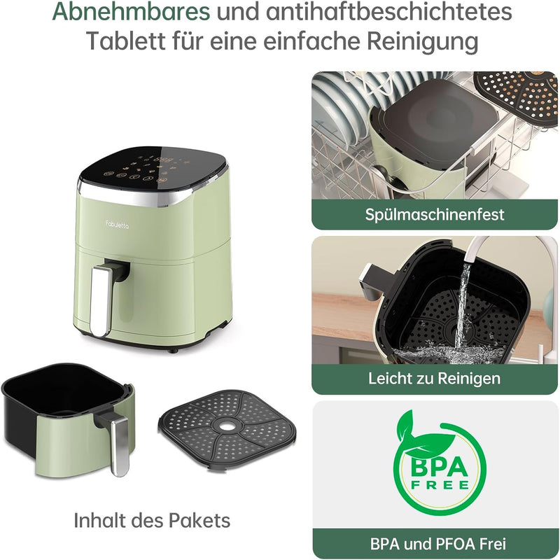 Fabuletta Heissluftfritteuse 4L, 9-in-1 Air Fryer, Max 230℃ Heissluft Fritteusen, Digitalem LED-Touc