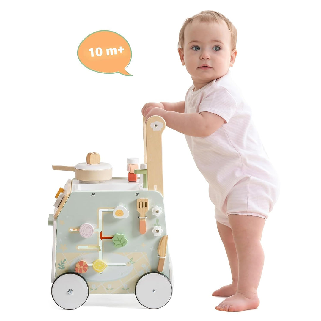 ROBUD Baby Walker Holz für Kleinkinder, Verstellbarer Schiebewagen mit Activity-Center, Grossem Stau