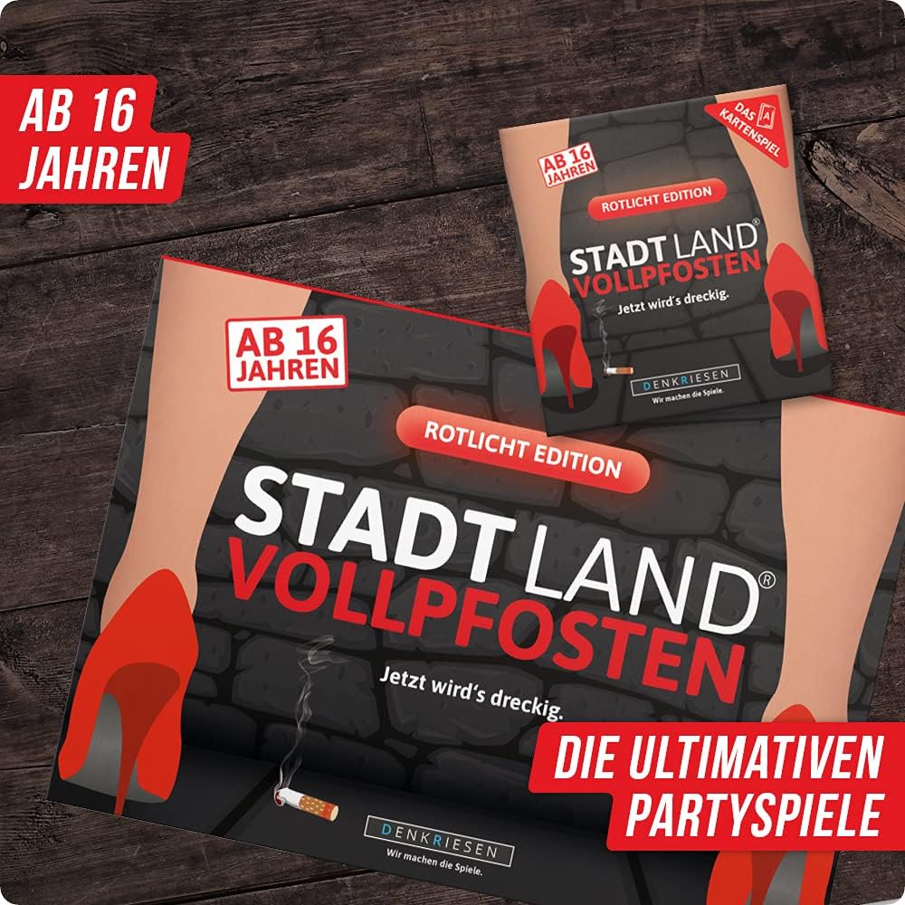 DENKRIESEN Stadt Land VOLLPFOSTEN - ROTLICHT-Duo - Das Kartenspiel und der Spielblock - Rotlicht Edi