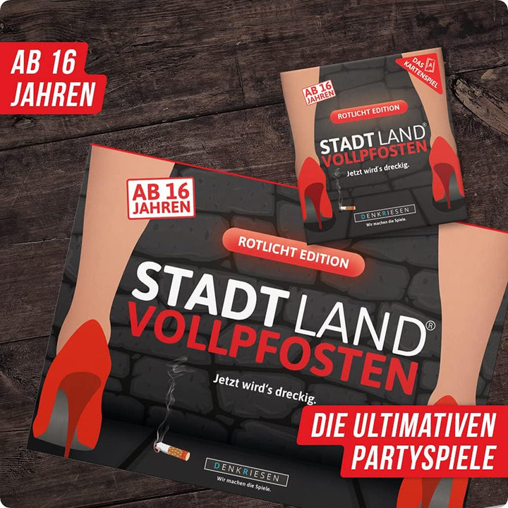 DENKRIESEN Stadt Land VOLLPFOSTEN - ROTLICHT-Duo - Das Kartenspiel und der Spielblock - Rotlicht Edi