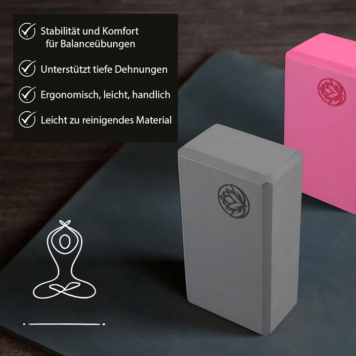 Yoga Block VonBueren | 22 x 12 x 7,5 cm je Yogablock | Yogablöcke für Damen und Herren aus EVA | Klö