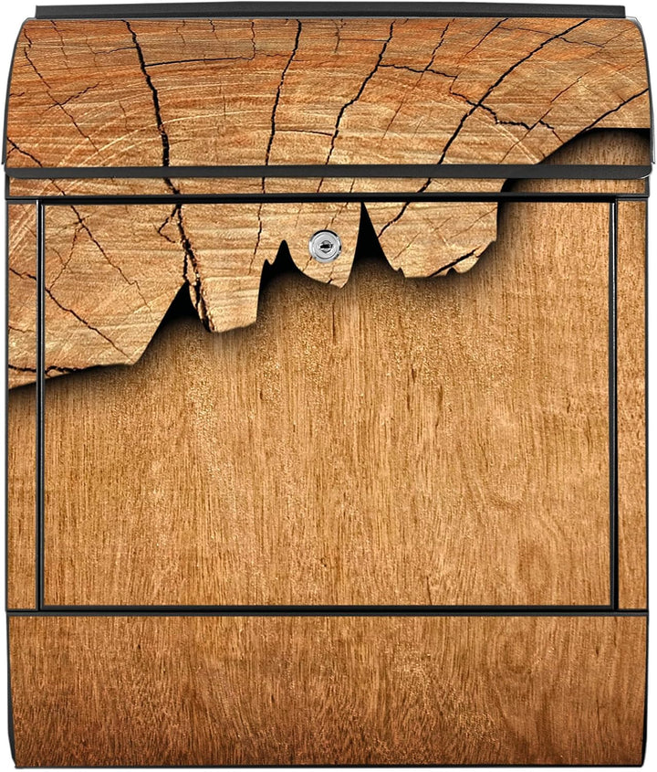 banjado® Design Briefkasten mit Motiv Holz 39x47x14cm &amp; 2 Schlüssel - Briefkasten Stahl schwarz mit