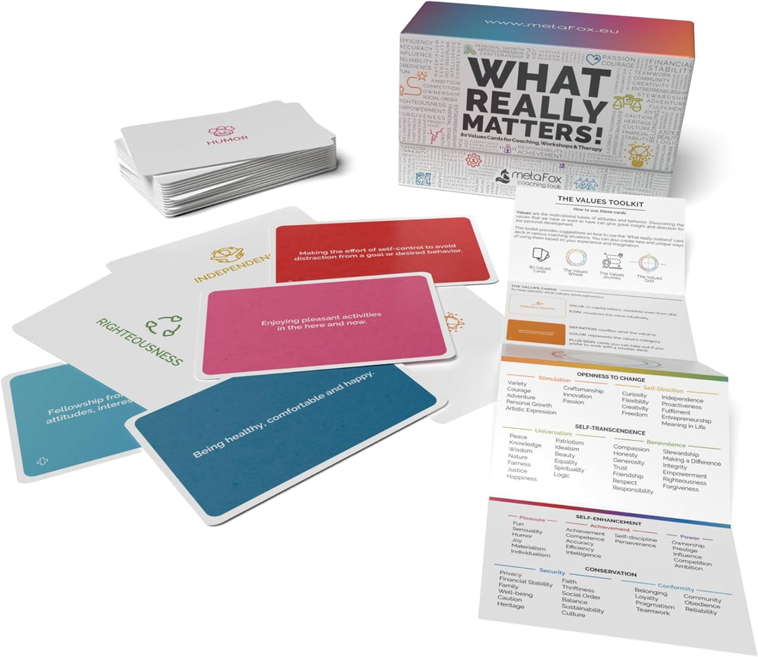 metaFox What Really Matters! 80 values cards for coaching, workshops and therapy. High-quality coach