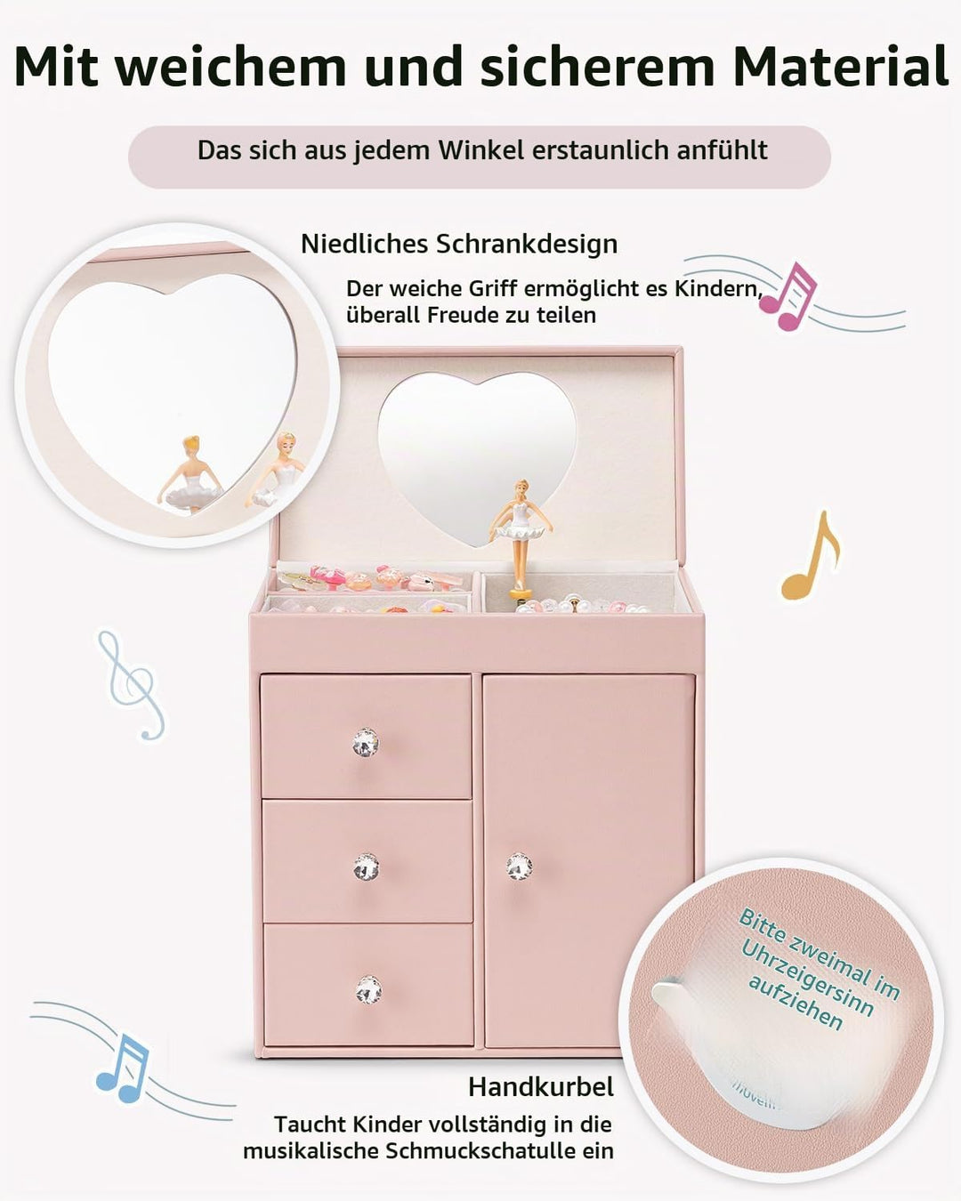 VLANDO Musical Schmuckkästchen Mädchen, grosses Kind Musik-Box mit Ballerina für Geburtstag Schlafzi