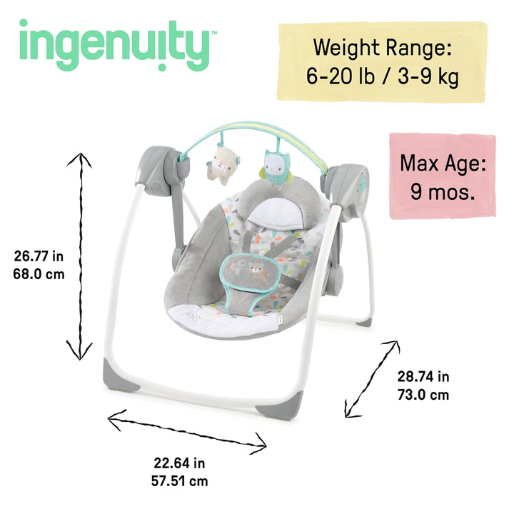 Ingenuity, Fanciful Forest tragbare Babyschaukel, mit 8 Melodien, Lautstärkeregler, 2 Sitzpositionen