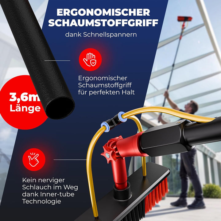 BoomDing Waschbürste mit Teleskopstiel 3,6 Meter | Aluminium |Teleskop Waschbürste | Wintergarten Re