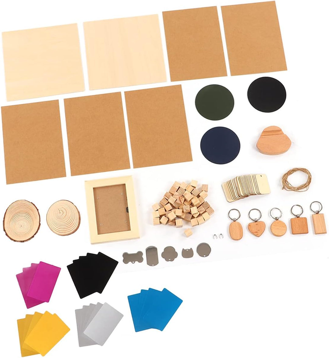 Hyuduo Laser Engraver Material Kit, 11 Arten Material Edelstahl Kiefernholz DIY Herstellung CNC Lase
