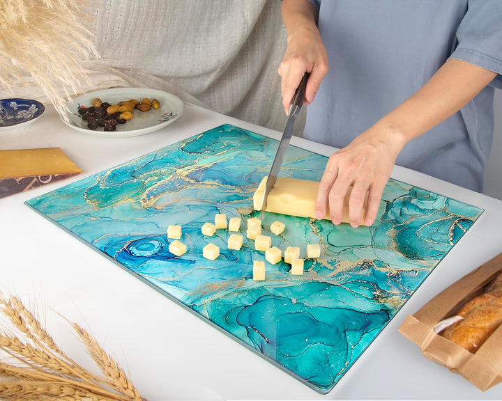 Glasschneidebrett 50×40cm – Hygienisches Schneidebrett aus gehärtetem Glas – Hitzebeständig, Kratzfe