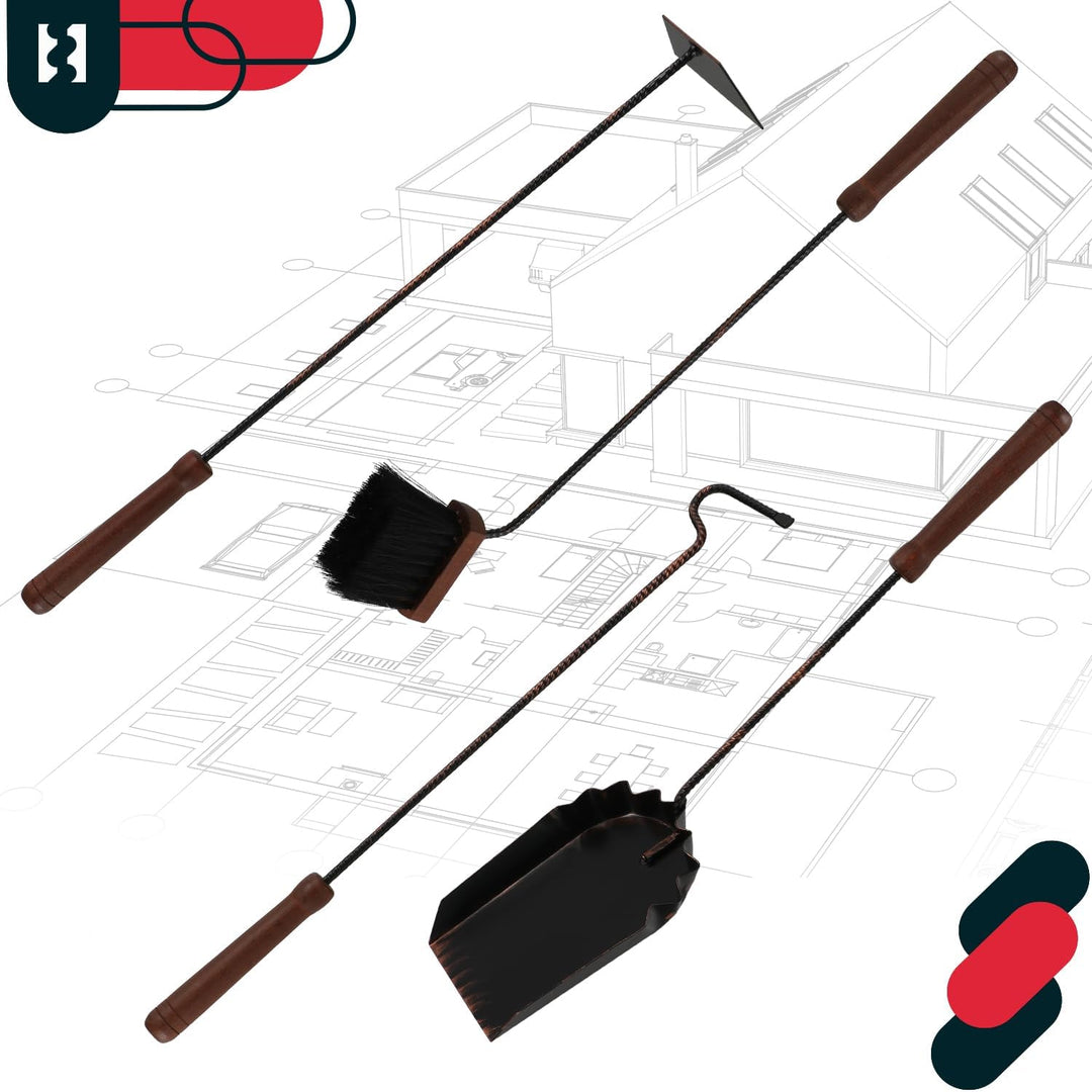 KOTARBAU Kaminbesteck Set Mit Ständer Kamingarnitur Werkzeug Besteck Wand Kaminofen Schwarz Kaminzub