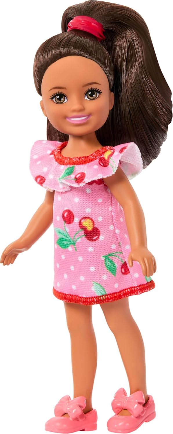 Barbie Club Chelsea, kleine Puppe Lula, ca. 15 cm gross, mit braunem Haar und abnehmbarem Kleid und