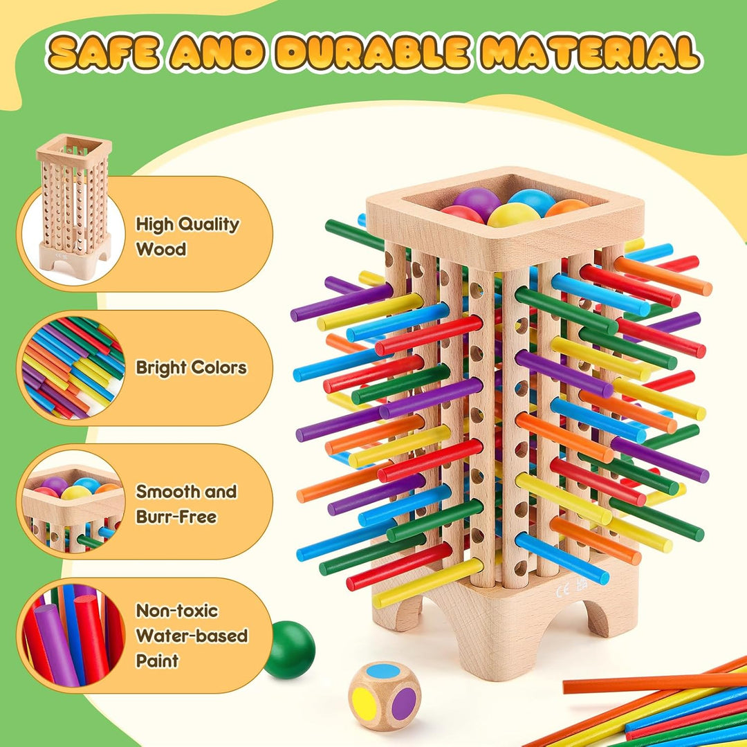 Montessori Spiel Brettspiel aus Holz, 42 Bunte Holzstäbchen Spiele ab 3 Jahren Würfelspiel, Mathe &