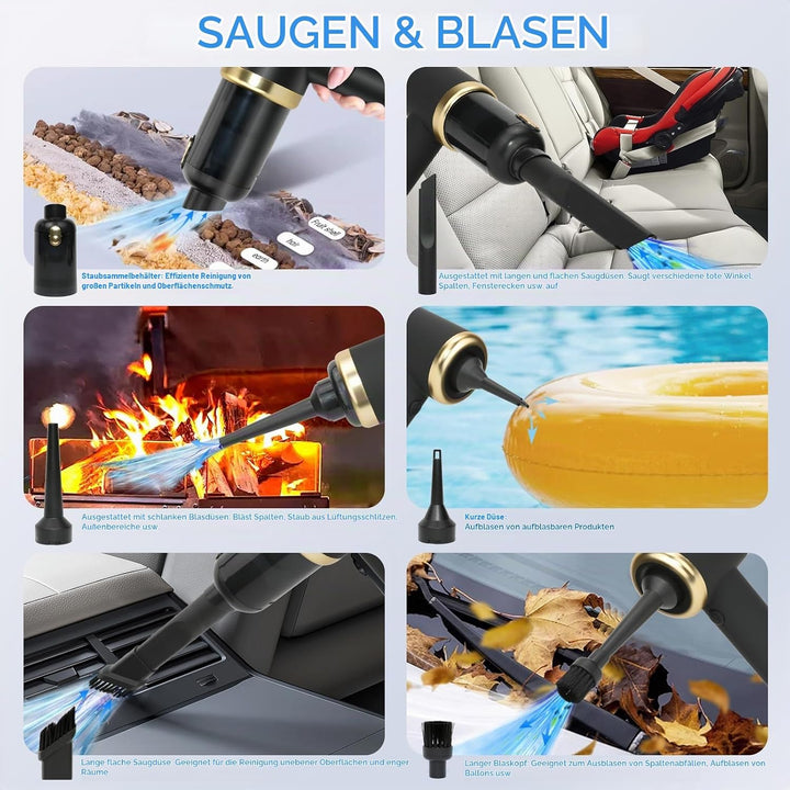 MKKM Kabelloser Handstaubsauger Akku with Bag, 10000Pa Saugkraft Akkustaubsauger mit 4000mAh Batteri