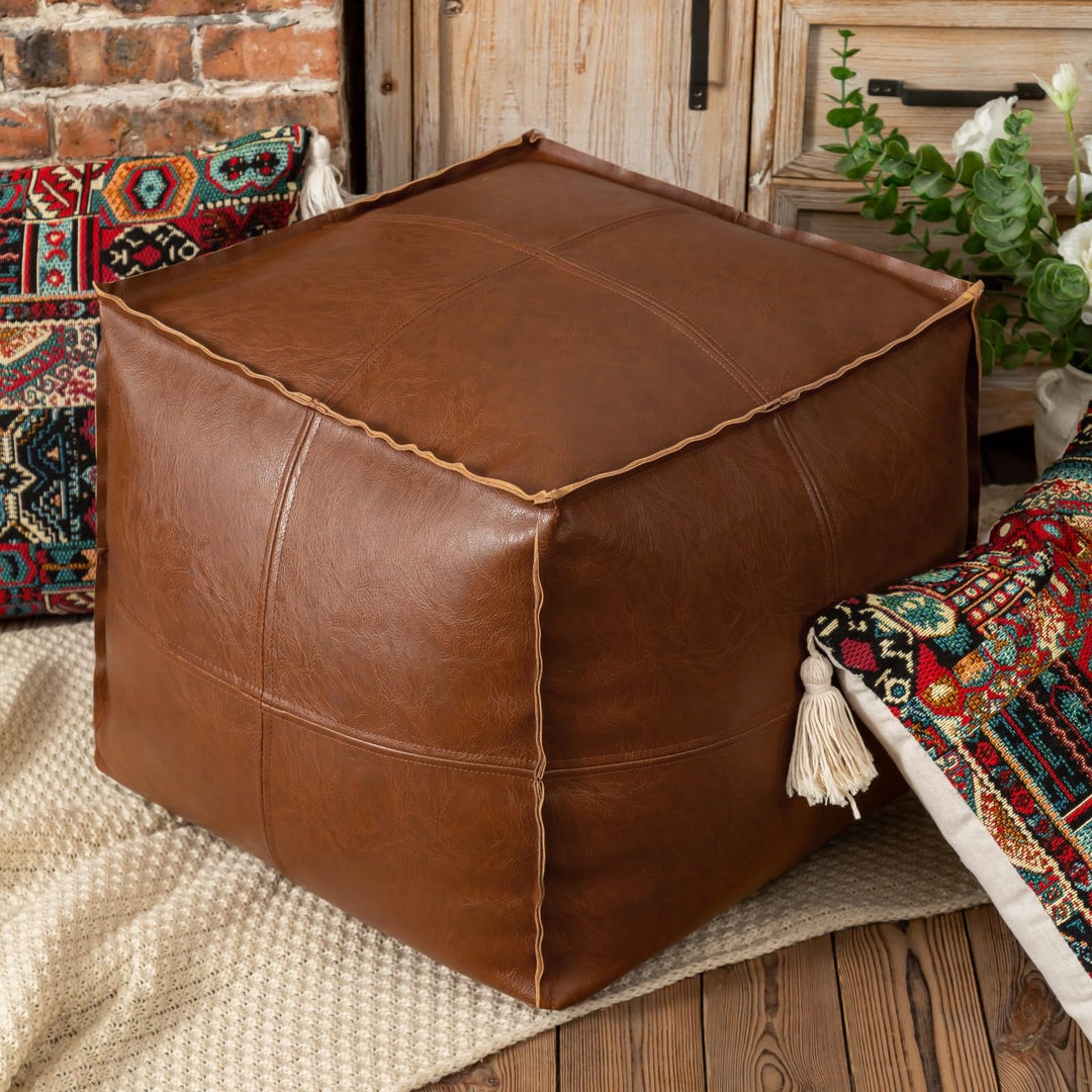 MLUPODY Pouf Ungefüllter handgefertigter PU Kunstlederkissenbezug, Ottomane,Leder Pouf, Sitzsack Led