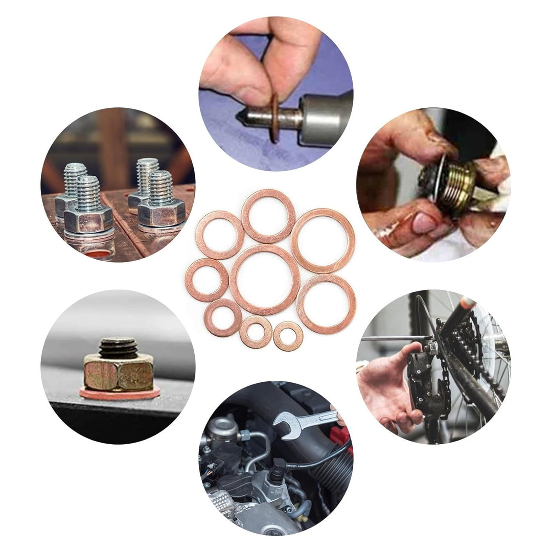 Copper Metric Sealing Washers, Sealing Gasket Flat Ring, Crush Bolt Washer Kit, Oil Drain Plug Crush