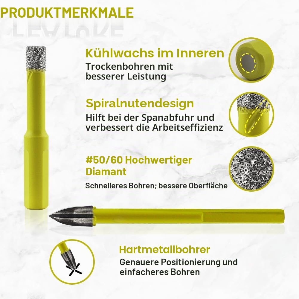 Trocken Diamant Bohrkrone 5 Stücke 6/6/6/8/10mm Fliesenbohrer und 1 Stück 6mm Hartmetall Bohrer mit