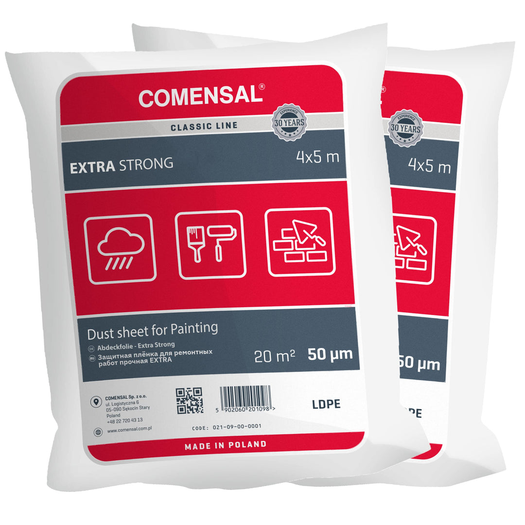 COMENSAL® Set 2 teilig Malerabdeckfolie Extra Strong 50 µm - Staubschutzfolie - Abdeckplane für Male