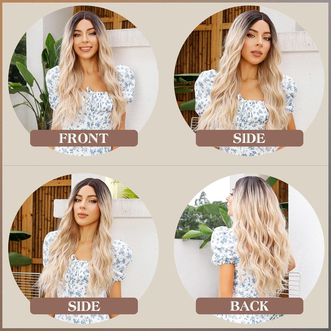 Kikone Platin Blonde Perücke 5x2 HD Lace Front Perücke 26 Zoll Lange Klebelose Körper Welle Perücke