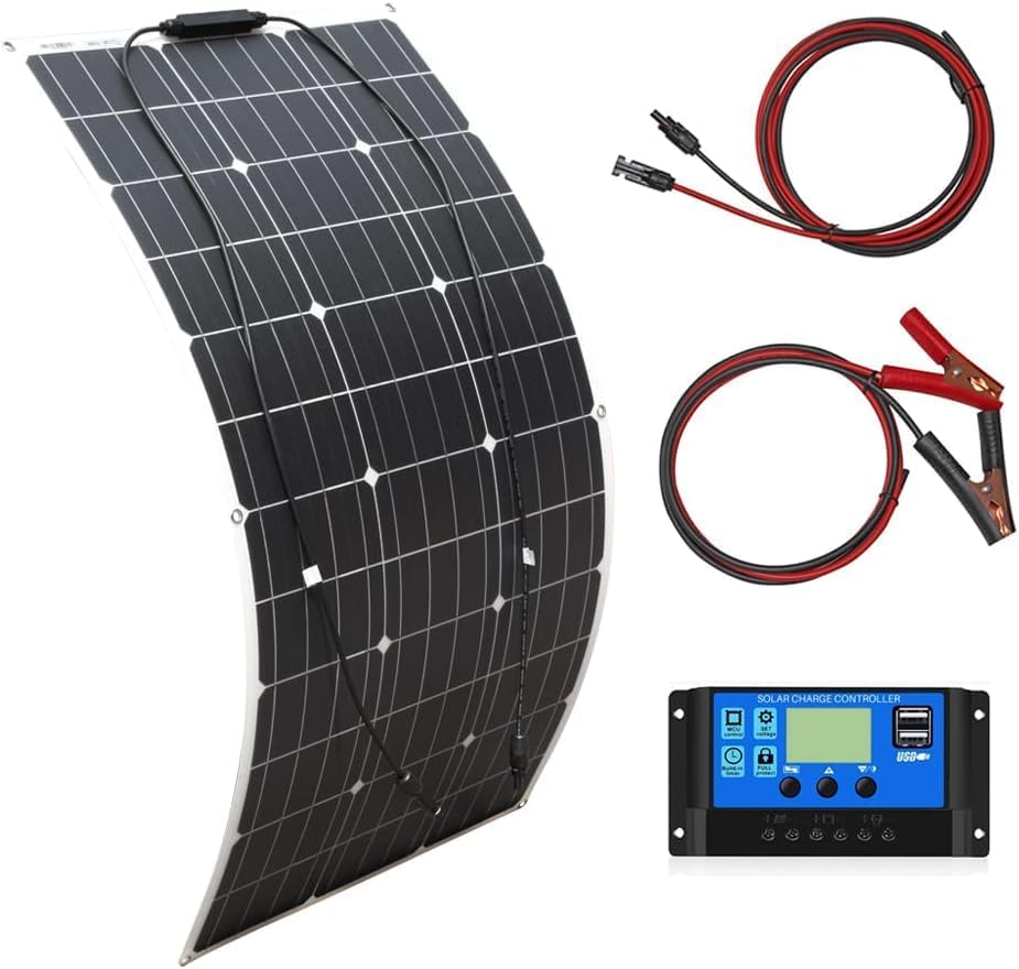 Aysolar 100W 12V Flexibel Solarpanel Kit 18v Monokristallines Photovoltaik Solarmodul, 10A Laderegle