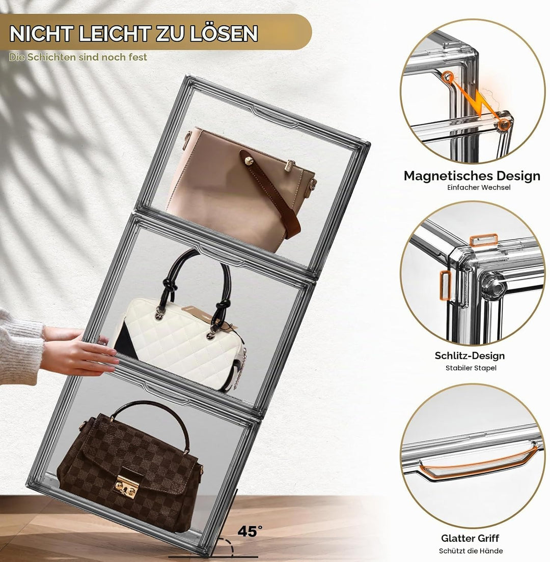 4 Packungen Transparente Kunststoff-Handtaschen-Aufbewahrungs-Organizer für Schrank, Graues Acryl-Vi