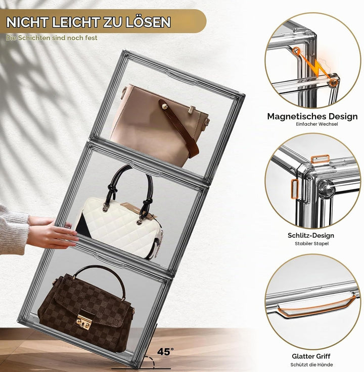 4 Packungen Transparente Kunststoff-Handtaschen-Aufbewahrungs-Organizer für Schrank, Graues Acryl-Vi