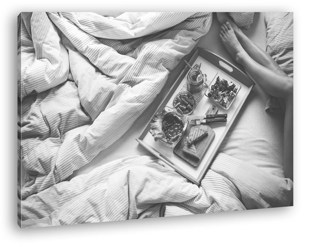 deyoli gesundes Frühstück im Bett Format: 80x60 Effekt: Schwarz/Weiss als Leinwand, Motiv fertig ger