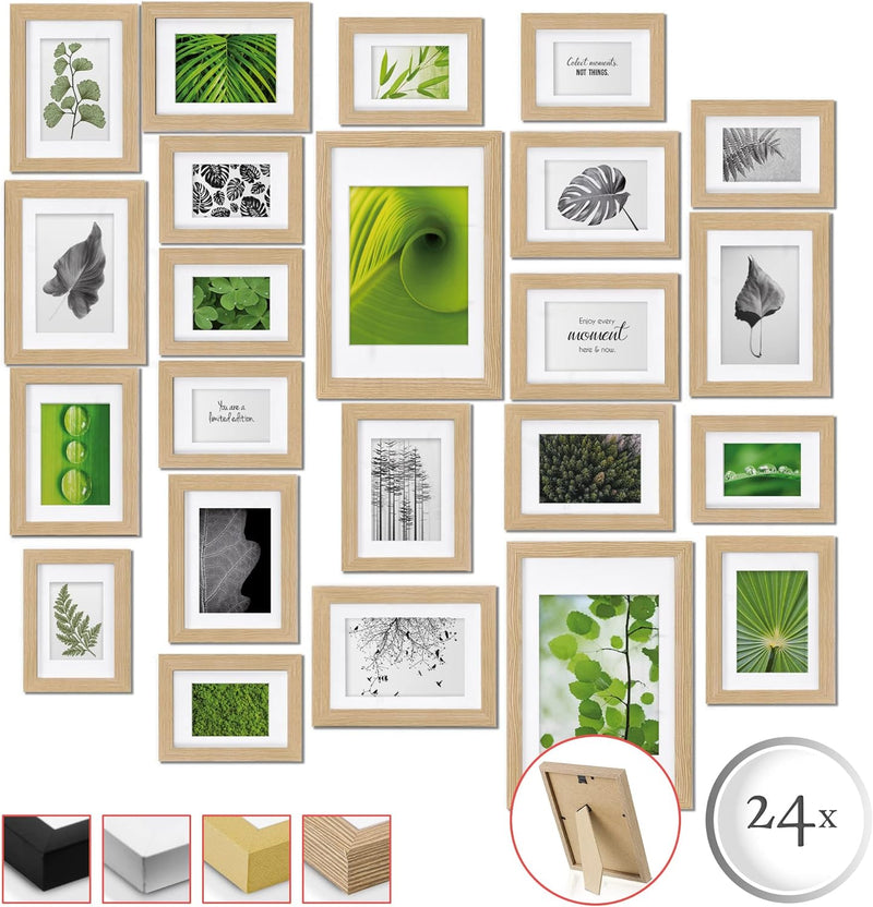 bomoe 24er Bilderrahmen Set Nature – 10x 10x15 cm, 8x 13x18 cm, 4x 15x20 cm, 2x 20x30 cm Fotorahmen