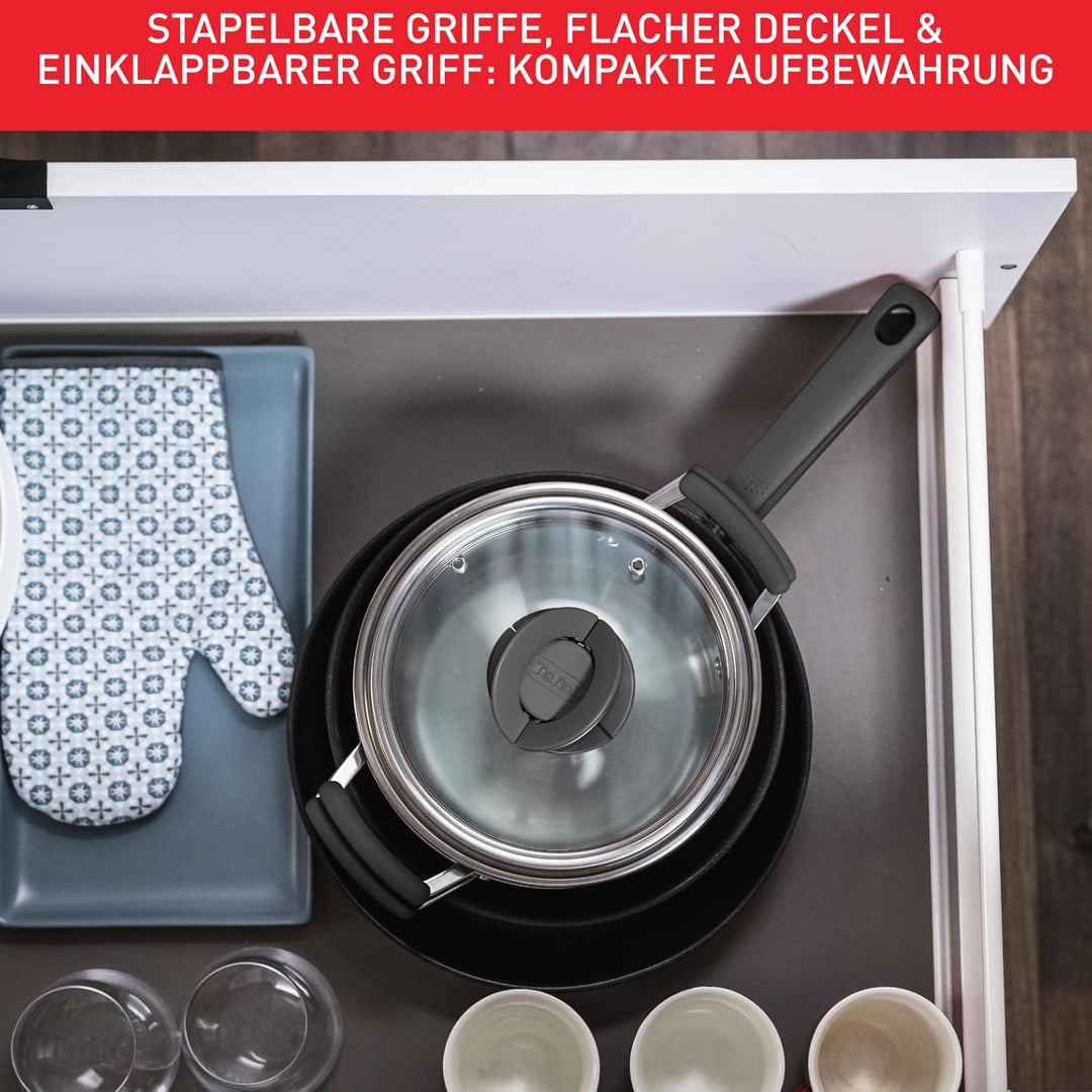 Tefal G737S5 Opti'Space Topf- & Pfannenset 5-teilig | Stielkasserolle 16 cm (inkl. Deckel) | Kochtop