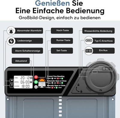 CHAMUTY Grosse Automatische Hühnerklappe Solar, Elektrische Hühnerklappe Automatisch mit Timer, 7W S