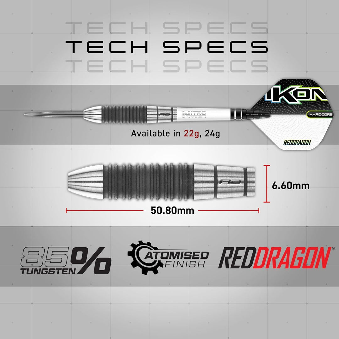 RED DRAGON Ikon Signature Series Professionelles Wolfram Steeltip Dart Set mit Flights und Schäften