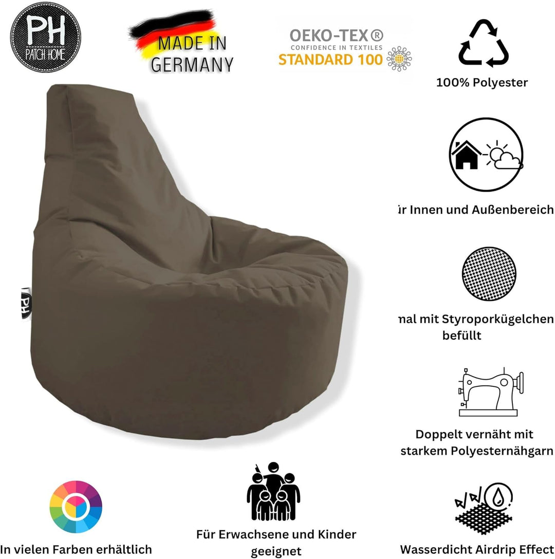 PATCH HOME Gamer Sessel Sitzsack inkl. Würfel Bean Bag Set Ø75cm, 30cm Sitzhöhe, 80cm Höhe + 35x35cm