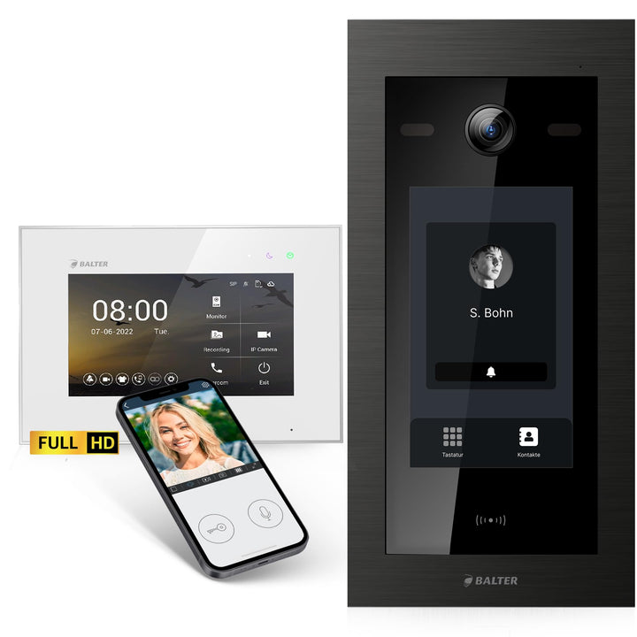 Balter EVO-HD Video Türsprechanlage mit Touchscreen Türstation, Video Türklingel, Smartphone App, 1