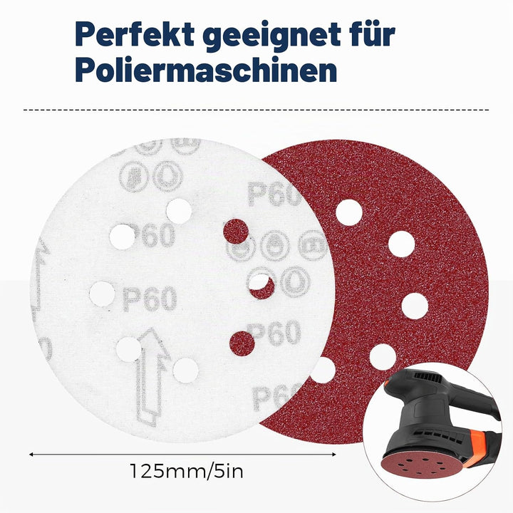80 Stück Schleifpapier 125mm Klett, Schleifscheiben 8 Loch, Exzenter Runde Schleifpapier (80 Stück 6