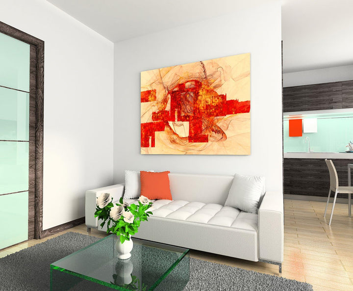 Feurig Impulsiv Rotes Abstraktes Bild auf Leinwand Abstrakt107_cm_dekoratives LeinLeinwandbild Leinw