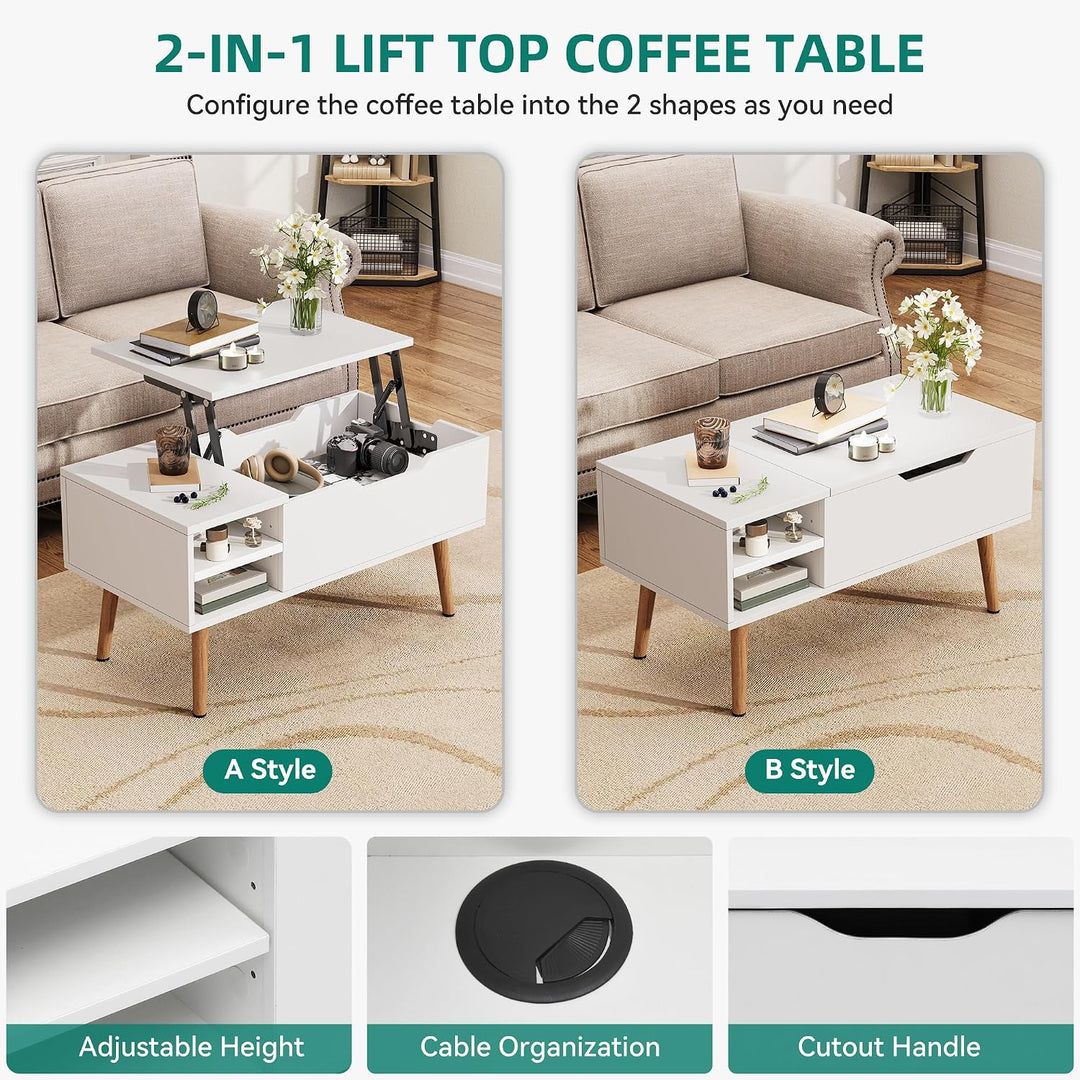 YITAHOME Couchtisch mit Anhebbarer Platte und Verstecktem Fach, verstellbare Ablagefläche, Federhebe