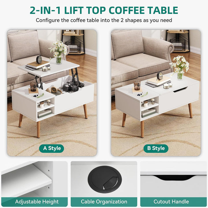 YITAHOME Couchtisch mit Anhebbarer Platte und Verstecktem Fach, verstellbare Ablagefläche, Federhebe