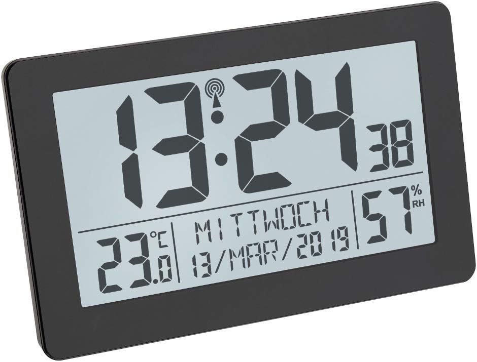 TFA Dostmann 60.2557.01 Digitale Funkuhr mit Raumklima und Hintergrundbeleuchtung (schwarz mit Batte