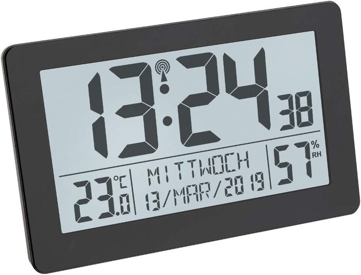 TFA Dostmann 60.2557.01 Digitale Funkuhr mit Raumklima und Hintergrundbeleuchtung (schwarz mit Batte