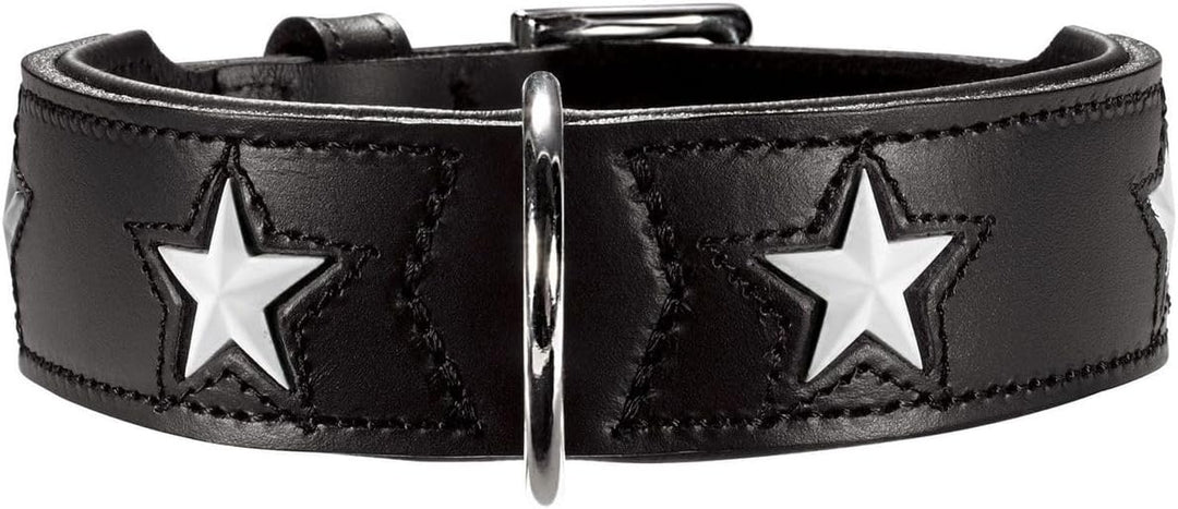 HUNTER MAGIC STAR Hundehalsband, mit Sternen, Leder, weich, 37 (XS-S), schwarz schwarz 37 (XS-S), sc