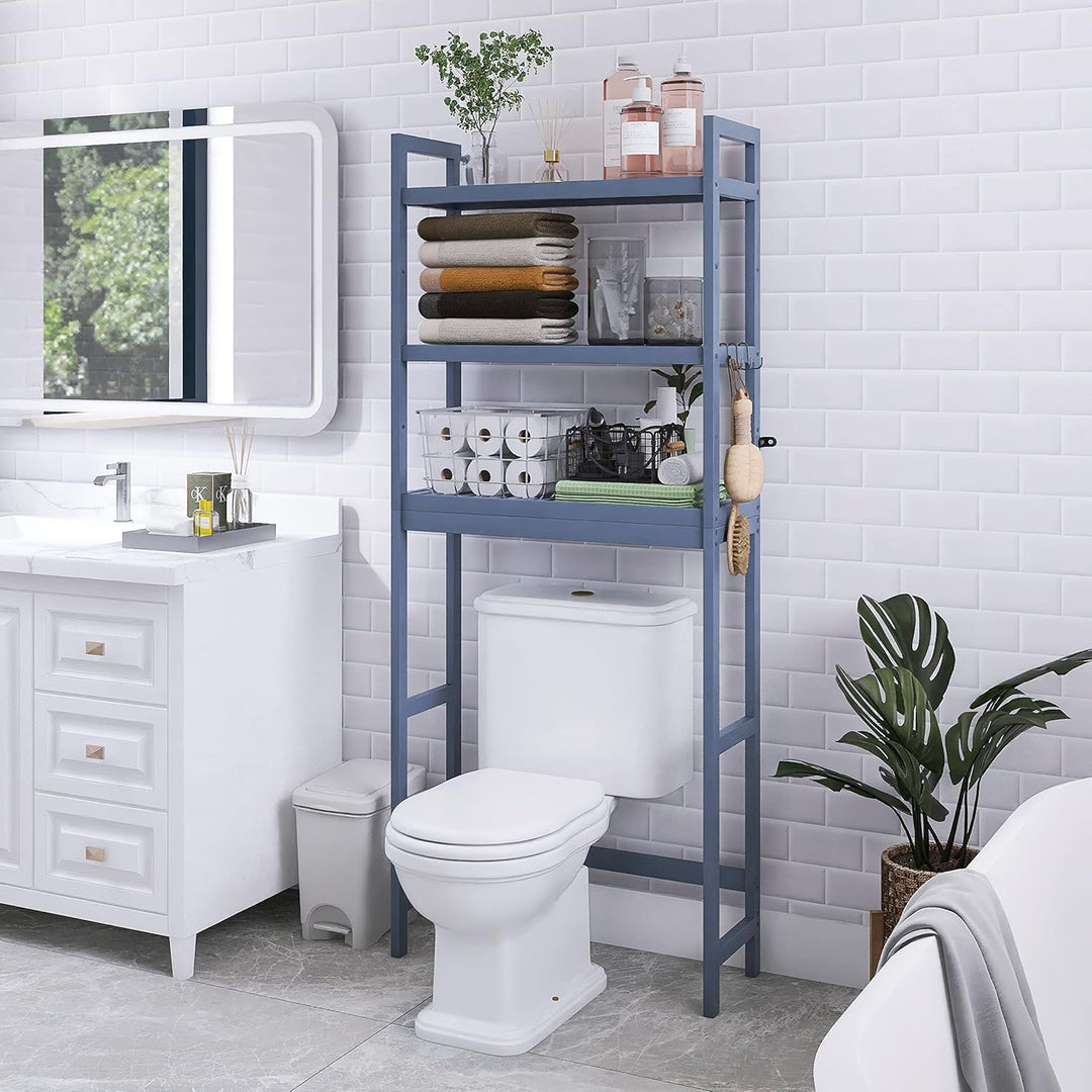 SMIBUY Badezimmer-Aufbewahrungsregal, Bambus-Über-der-Toilette-Organizer-Rack, freistehender WC-Plat