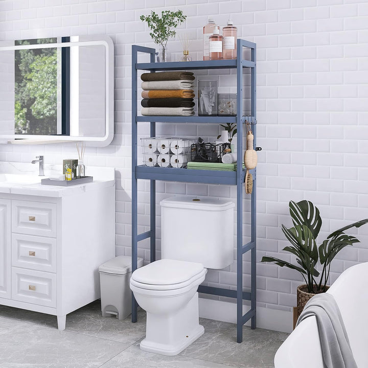 SMIBUY Badezimmer-Aufbewahrungsregal, Bambus-Über-der-Toilette-Organizer-Rack, freistehender WC-Plat