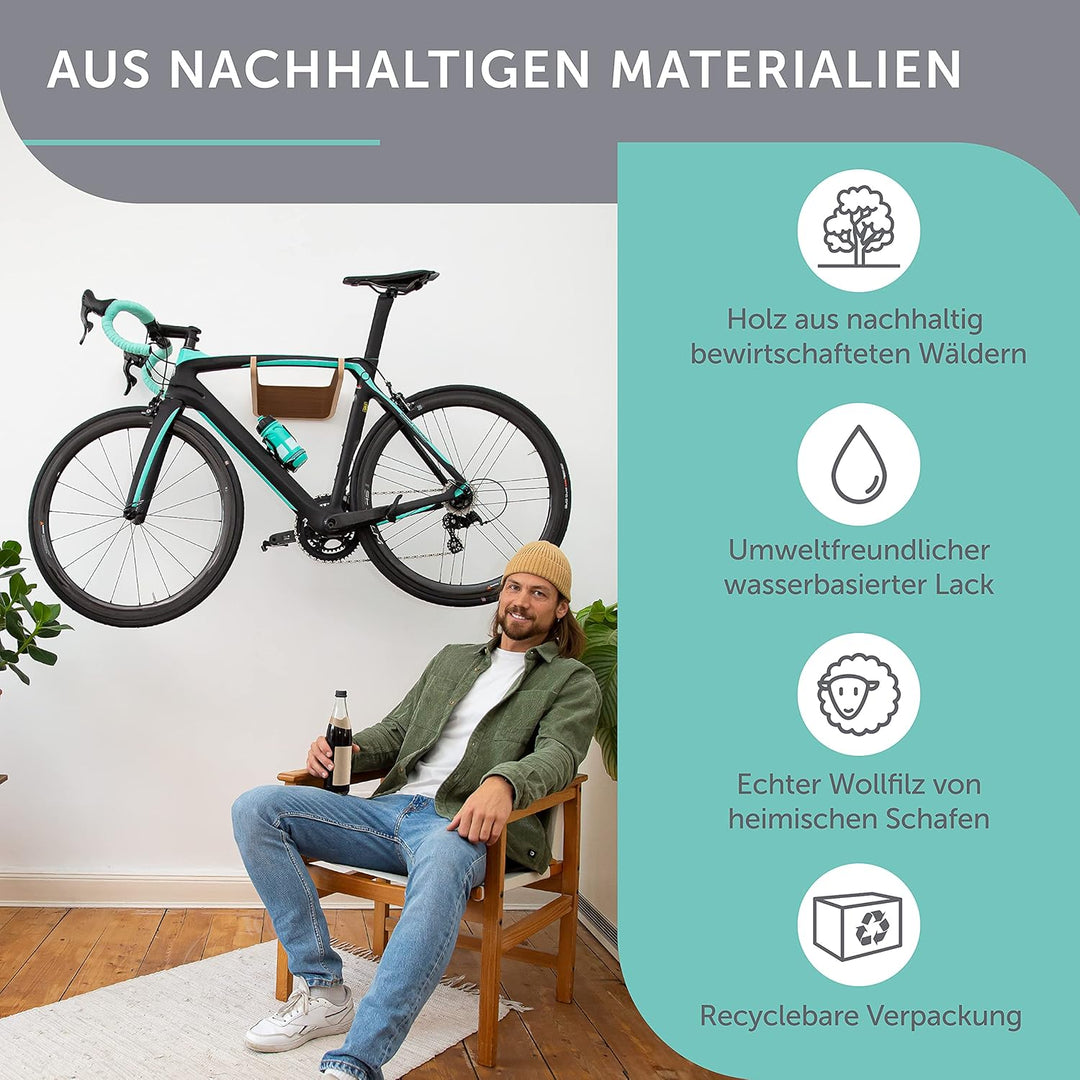 madeco Fahrrad Wandhalterung Holz - FlyBike S Nussbaum - Design Fahrradhalterung Wand Aufhängung für