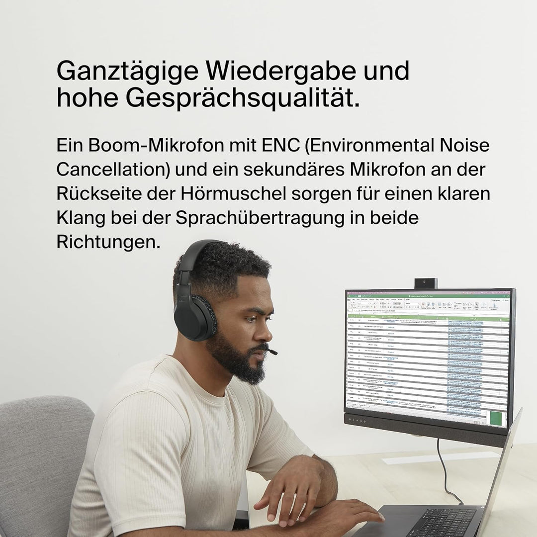 Belkin SoundForm Adapt Over Ear Kopfhörer kabellos mit Boom Mikrofon, Multipoint-Verbindung, 65 Std.