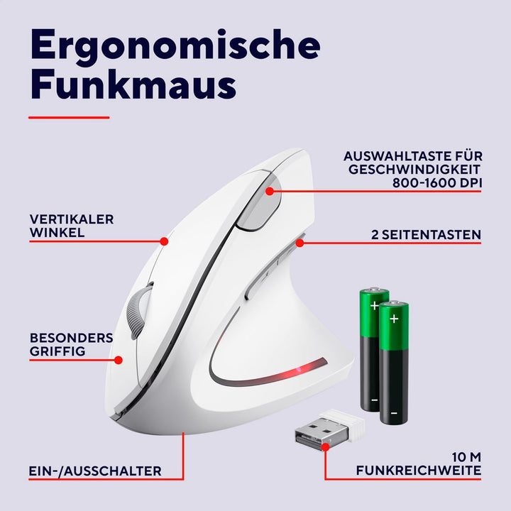 Trust Verto Kabellose Vertikale Maus, Wireless Ergonomische Maus, Vorbeugung Gegen Mausarm/Tennisarm