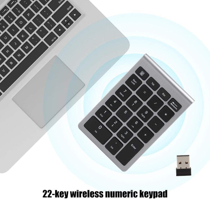 Zunate Drahtloser Nummernblock, 22 Tasten Ziffernblock mit USB-Empfänger Tragbare 2,4-G-Numpad-Tasta