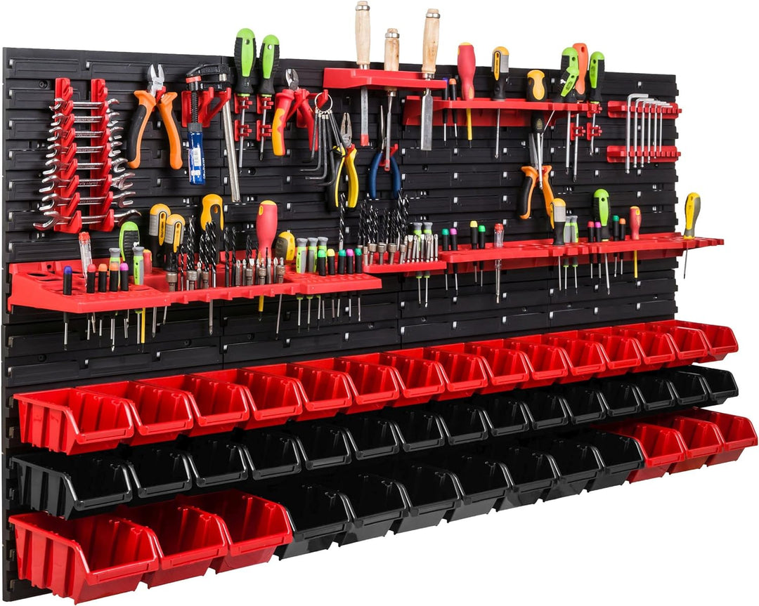 Lagersystem Werkstattregal | 156 x 78 cm | 51 stck. Box | Wandregal mit Werkzeughalterungen und Stap