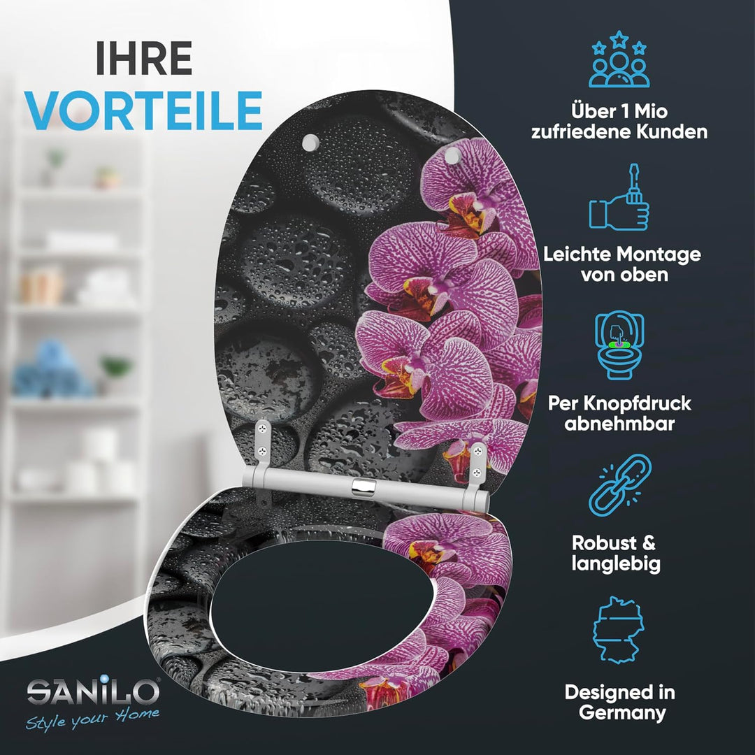 Sanilo WC Sitz mit Absenkautomatik, hochwertiger Toilettendeckel, einfache Montage, stabile Scharnie