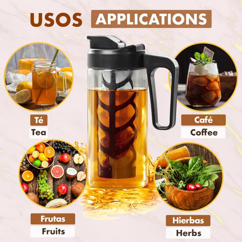 Cold Brew Jug - 2 Litre (Cold Brew Coffee Maker) Infuser with Fine Mesh Filter and Airtight Lid Desi