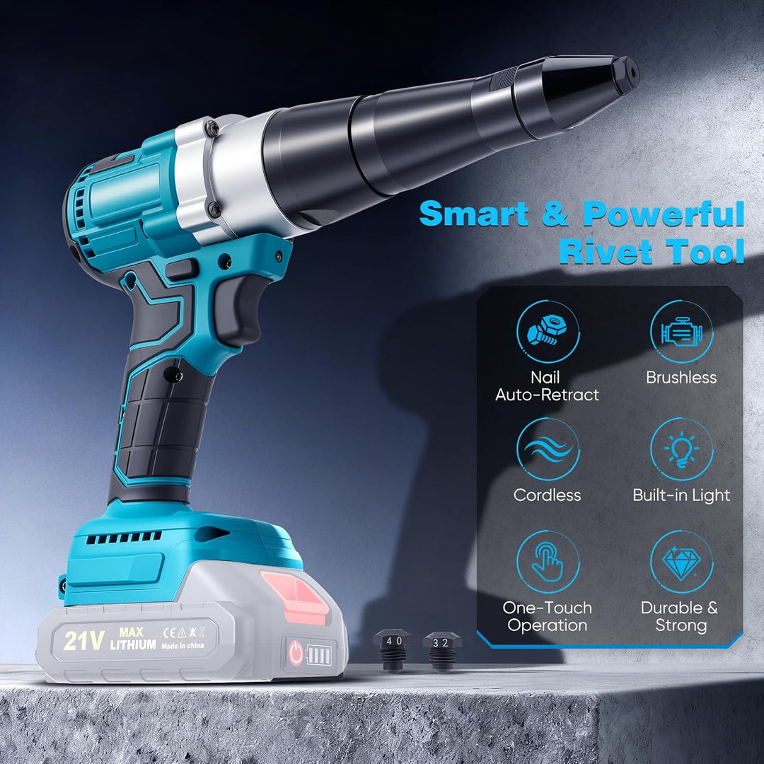 Akku Nietzange Kompatibel mit Makita 18V, Akku-Nietgerät mit Brushless Motor, 3 Düsen für 2,4-5,0 mm